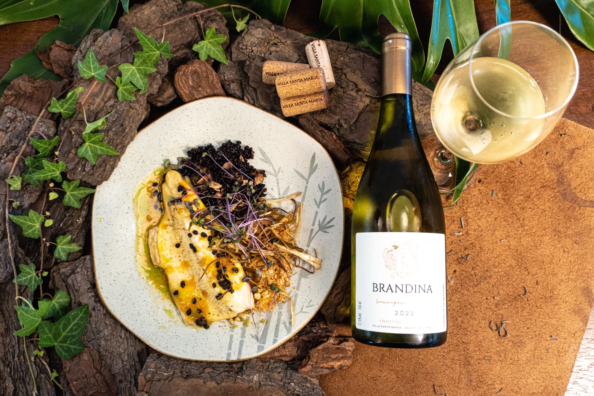 Prato do menu da Villa Santa Maria harmonizado com vinho Brandina